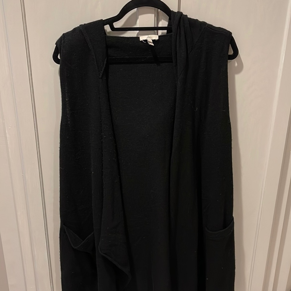 Joie Cascading Asymmetrical Cashmere Black Hoodie Pockets Sweater Vest